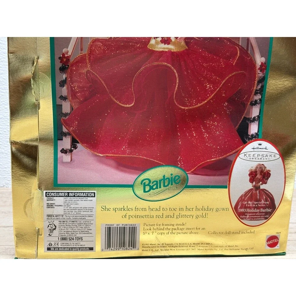 Vtg 1993 Mattel Happy Holiday Barbie Doll With Red Gown Special Edition